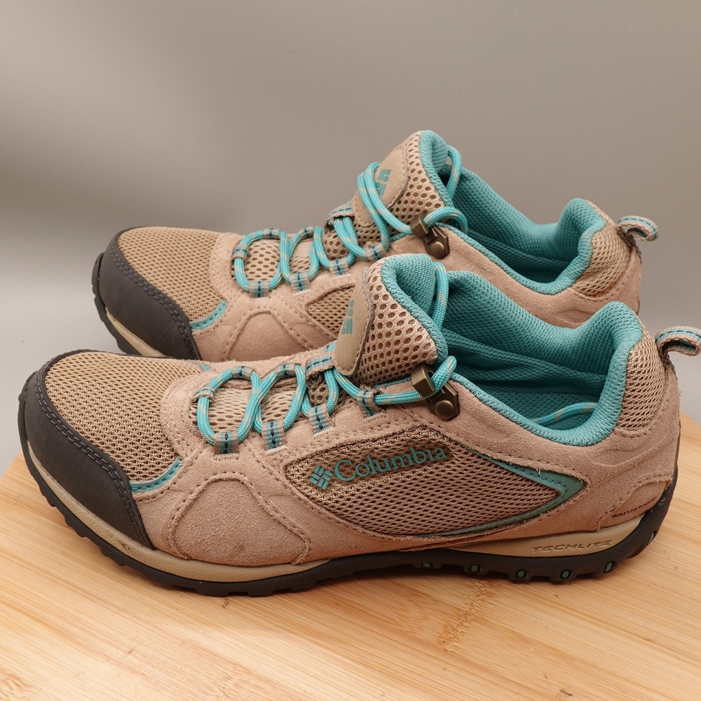 Columbia Shoes Women 7.5 Tan Blue Hiking Low Top Outdoors YL5379-212 Flaws